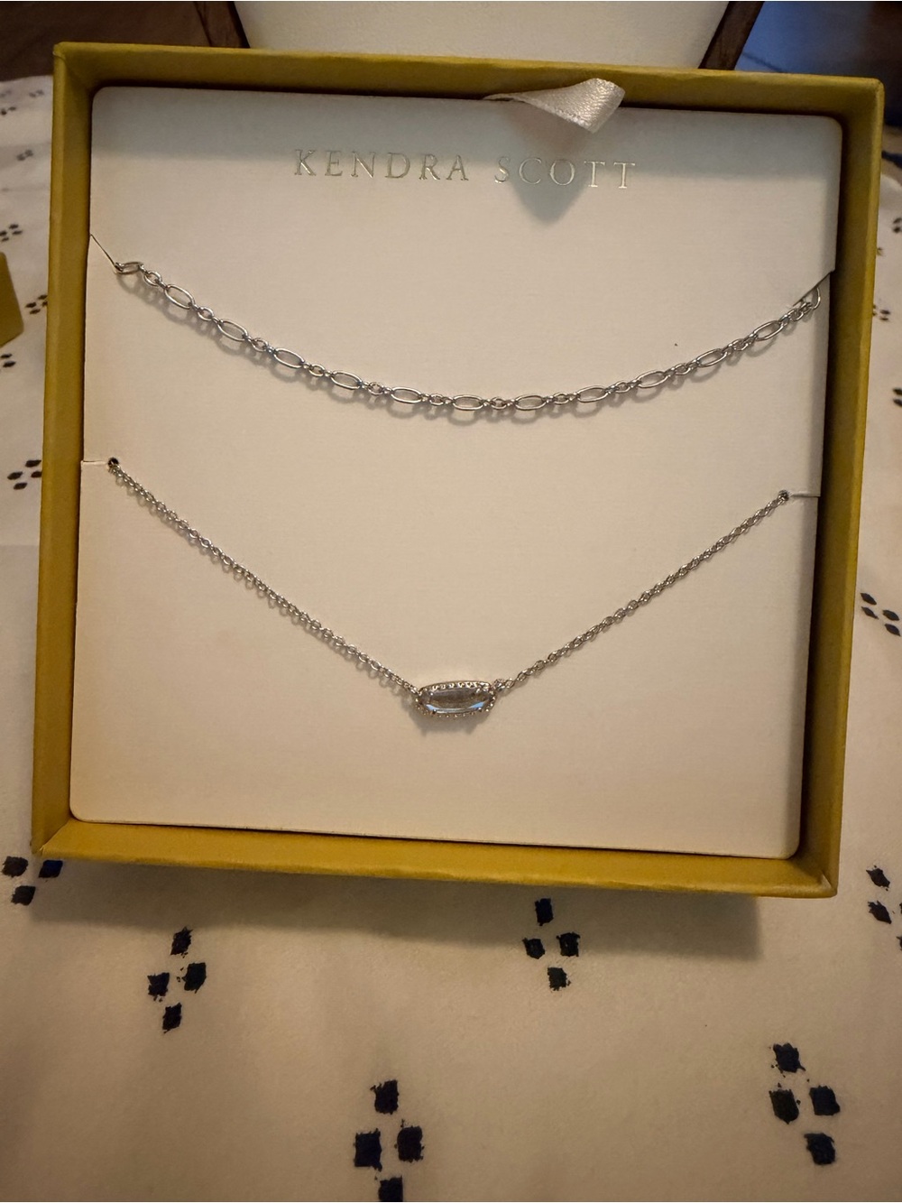 Kendra Scott Silver Double Layer Necklace with Pave Pendant